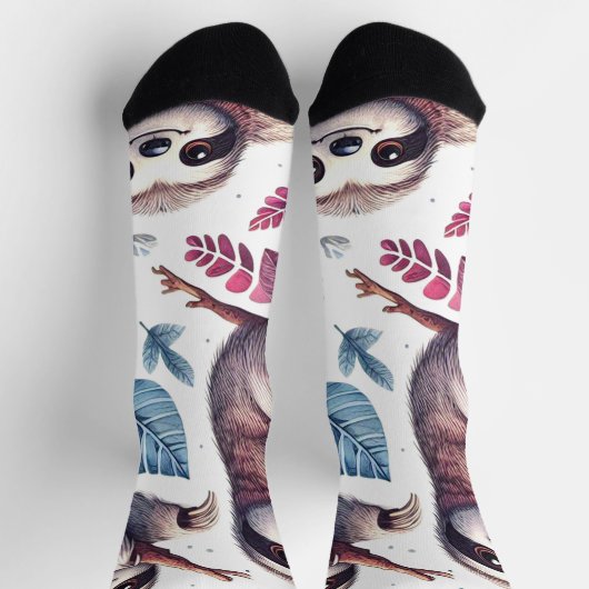 ヴィンテージかわいいナマケモノのシームレスな水色 ソックス (上部)