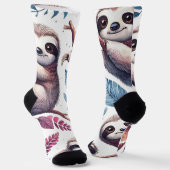 ヴィンテージかわいいナマケモノのシームレスな水色 ソックス (傾斜あり)