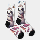 ヴィンテージかわいいナマケモノのシームレスな水色 ソックス (右)