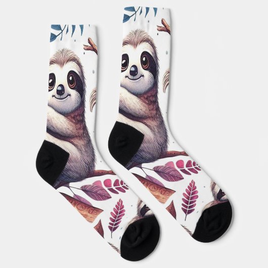 ヴィンテージかわいいナマケモノのシームレスな水色 ソックス (右)