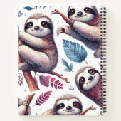 ヴィンテージかわいいナマケモノのシームレスな水色 ノートブック (裏面)