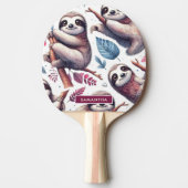 ヴィンテージかわいいナマケモノのシームレスな水色 卓球ラケット (正面)