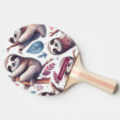 ヴィンテージかわいいナマケモノのシームレスな水色 卓球ラケット (横)