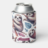 ヴィンテージかわいいナマケモノのシームレスな水色 缶クーラー (缶裏面)