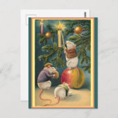 ヴィンテージかわいいネズミ照明キャンドルクリスマスツリー ポストカード (正面/裏面)