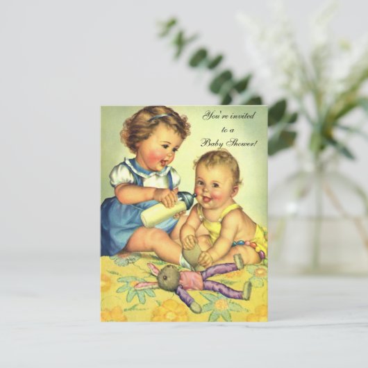 ヴィンテージかわいいハッピーチャイルドベビーシャワー招待状 招待状 (スタンド正面)