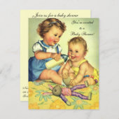 ヴィンテージかわいいハッピーチャイルドベビーシャワー招待状 招待状 (正面/裏面)