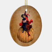 ヴィンテージかわいいハロウィーンの魔女と猫 セラミックオーナメント (右)