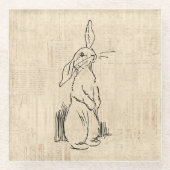 ヴィンテージかわいいバニーうさぎの絵詞 ガラスコースター (正面)