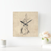 ヴィンテージかわいいバニーうさぎの絵詞 スクエア壁時計 (ホーム)