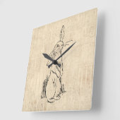 ヴィンテージかわいいバニーうさぎの絵詞 スクエア壁時計 (傾斜)