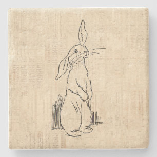ヴィンテージかわいいバニーうさぎの絵詞 ストーンコースター