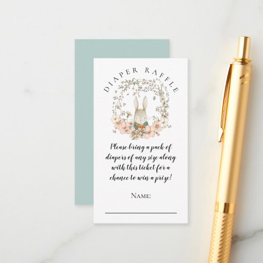 ヴィンテージかわいいバニーおむつラッフルボーイシャワー エンクロージャーカード (正面/裏面インサイチュ)