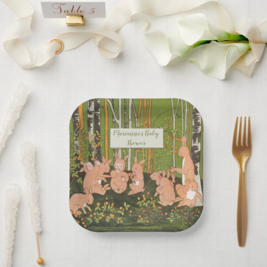 ヴィンテージかわいいバニーの子ども赤ちゃんシャワー ペーパープレート (ウェディング)