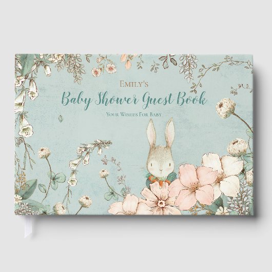 ヴィンテージかわいいバニーの花が赤ちゃんのシャワーを望む ゲストブック (正面)