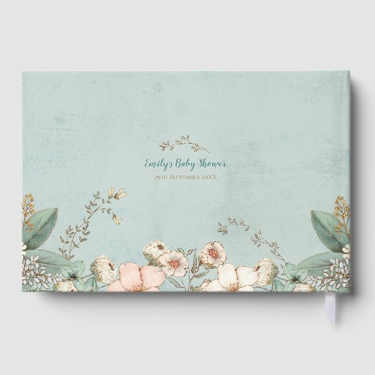 ヴィンテージかわいいバニーの花が赤ちゃんのシャワーを望む ゲストブック (裏面)