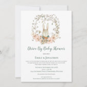 ヴィンテージかわいいバニーの葉が赤ちゃんシャワーでドライブ 招待状 (正面)