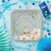 ヴィンテージかわいいバニーの葉の少年1歳の誕生日 ペーパープレート (パーティー)