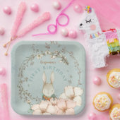 ヴィンテージかわいいバニーの葉の少年1歳の誕生日 ペーパープレート (パーティー)