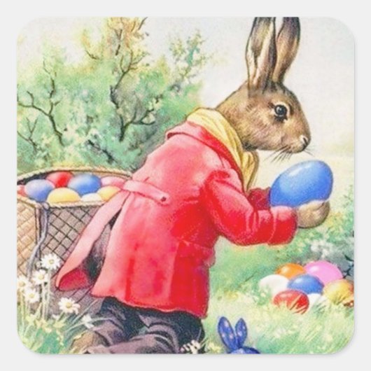 ヴィンテージかわいいバニーカラフルとイースターエッグ スクエアシール (正面)