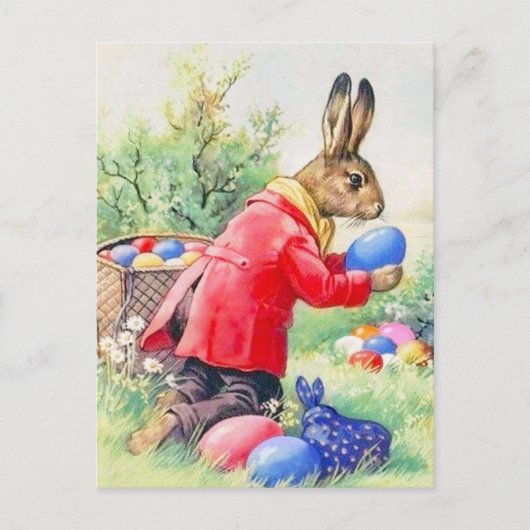 ヴィンテージかわいいバニーカラフルとイースターエッグ ポストカード (正面)