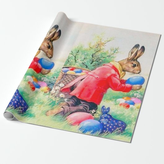 ヴィンテージかわいいバニーカラフルとイースターエッグ ラッピングペーパー (アンロールド)