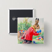 ヴィンテージかわいいバニーカラフルとイースターエッグ 缶バッジ (正面&裏面)