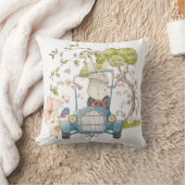 ヴィンテージかわいいバニードライビングカーネーム男の赤ちゃん クッション (ブランケット)