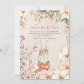 ヴィンテージかわいいバニーピンクガールファースト誕生日 サンキューカード (正面)