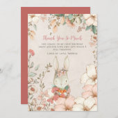 ヴィンテージかわいいバニーピンクガールファースト誕生日 サンキューカード (正面/裏面)