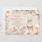 ヴィンテージかわいいバニーフォトフラワーベビーガール誕生 案内状 (正面)