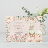 ヴィンテージかわいいバニーフォトフラワーベビーガール誕生 案内状 (スタンド正面)