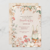 ヴィンテージかわいいバニーフォトフラワーベビーガール誕生 案内状 (正面/裏面)