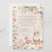 ヴィンテージかわいいバニーフラワーリーフバーチャルベビーシャワー 招待状 (正面)
