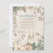 ヴィンテージかわいいバニーフローラリーフ仮想ベビーシャワー 招待状 (正面)