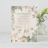 ヴィンテージかわいいバニーフローラリーフ仮想ベビーシャワー 招待状 (スタンド正面)