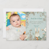 ヴィンテージかわいいバニー写真ファースト誕生日ありがとう サンキューカード (正面)