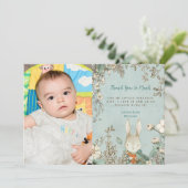 ヴィンテージかわいいバニー写真ファースト誕生日ありがとう サンキューカード (スタンド正面)