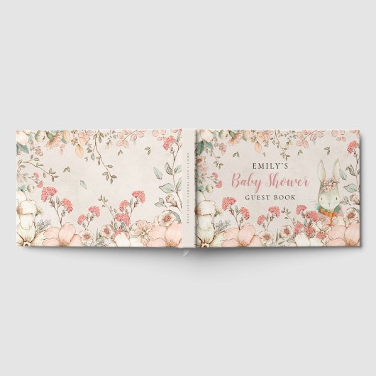 ヴィンテージかわいいバニー花模様ベビーシャワー ゲストブック (全面)