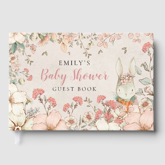 ヴィンテージかわいいバニー花模様ベビーシャワー ゲストブック (正面)