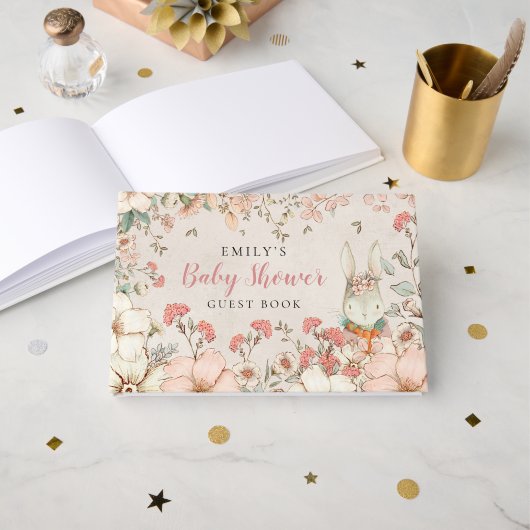 ヴィンテージかわいいバニー花模様ベビーシャワー ゲストブック (正面見開き)