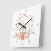ヴィンテージかわいいバニー花模様名ベビーガール子供部屋 スクエア壁時計 (傾斜)