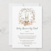 ヴィンテージかわいいバニー葉男の赤ちゃんシャワーバイメール 招待状 (正面)