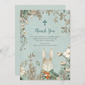 ヴィンテージかわいいバニー《キリスト教》洗礼式や命名式バプテスマ サンキューカード (正面/裏面)