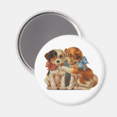 ヴィンテージかわいいバレンタインの子犬の愛、2つの犬のマット マグネット (正面/裏面)