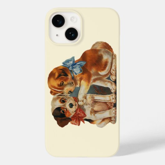 ヴィンテージかわいいバレンタインの子犬の愛、2つの犬のマット Case-Mate iPhoneケース (裏面)