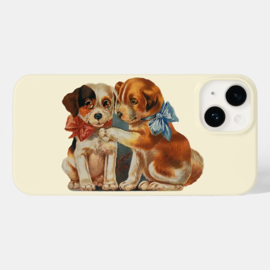 ヴィンテージかわいいバレンタインの子犬の愛、2つの犬のマット Case-Mate iPhoneケース (裏面 (横))