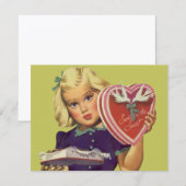 ヴィンテージかわいいバレンタインデーとチョコレート入り女の子 シーズンカード (正面/裏面)