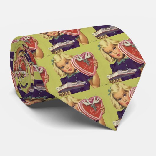 ヴィンテージかわいいバレンタインデーとチョコレート入り女の子 ネクタイ (ロール)