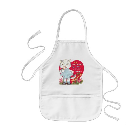 ヴィンテージかわいいバレンタインデーねこめアイスクリーム 子供用エプロン (正面)